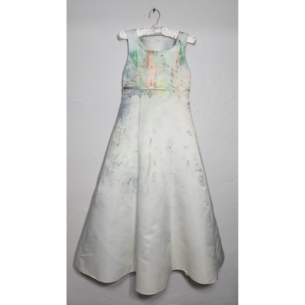 David's Bridal Michelangelo Dress Women 14 Ivory Multi Abstract‎ Paint Gown 7635